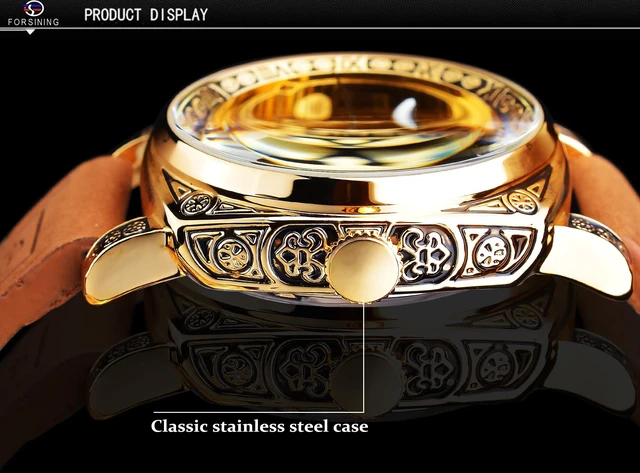 Alt view image 5 of 7 - Watches for Man, Square Retro Mechanical Watch Self-Wind Carved, Skeleton Automatic Watches Vintage Leather Strap Wristwatch