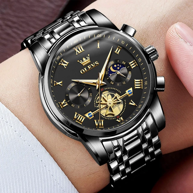 Alt view image 2 of 7 - Watch Men Black Watches for Men Analog Casual Big Luxury Mens Watches | Mens Black Watch Skeleton Quartz Dress Wrist Watch Nice Waterpoof Stainless Steel Chronograph Mens Watch Relojes Para Hombres