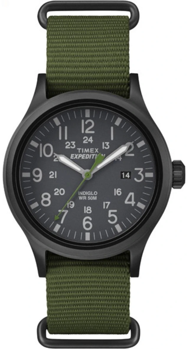 Main image of Men's Expedition Scout 40mm Watch Black Case Black Dial with Green Fabric Strap