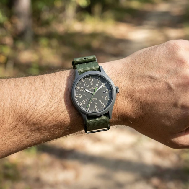 Alt view image 2 of 4 - Men's Expedition Scout 40mm Watch Black Case Black Dial with Green Fabric Strap