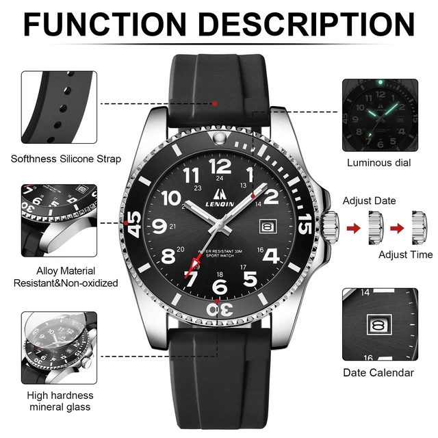 Alt view image 6 of 7 - Mens Watches Analog Quartz Military Waterproof Watch for Men | Luminous Luxury Mens Wrist Watches with Silicone Band and Date