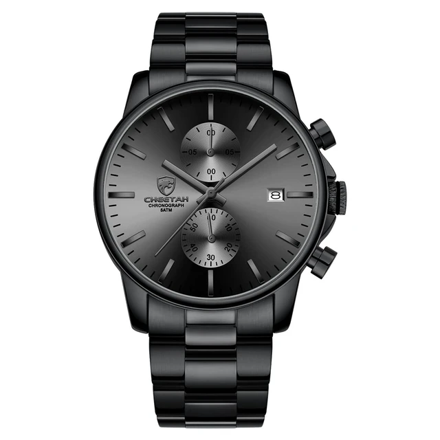 Alt view image 3 of 7 - Men's Watches with Stainless Steel and Metal Casual Waterproof Chronograph Quartz Watch, Auto Date in Grey Hands