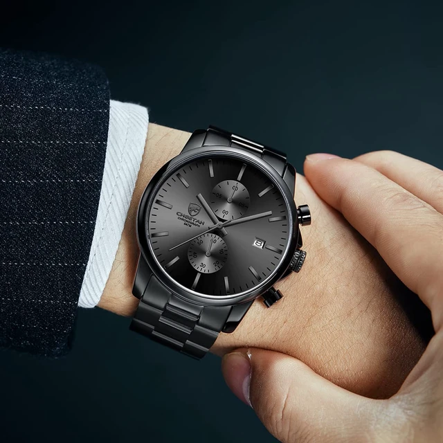Alt view image 5 of 7 - Men's Watches with Stainless Steel and Metal Casual Waterproof Chronograph Quartz Watch, Auto Date in Grey Hands