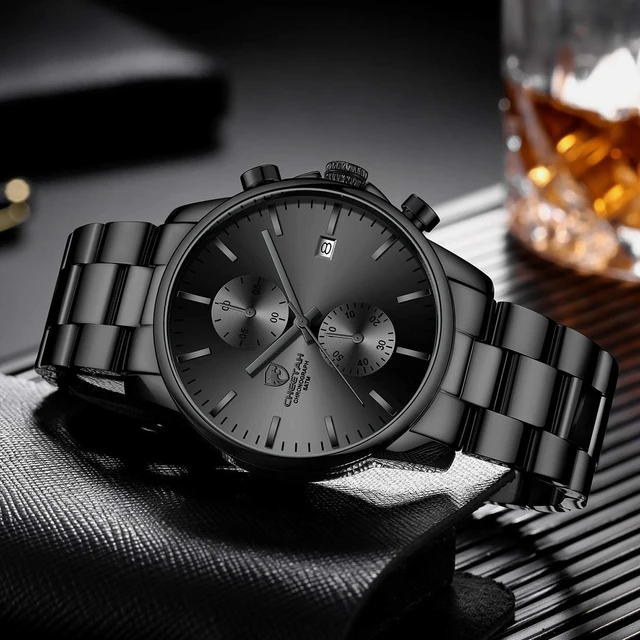 Alt view image 6 of 7 - Men's Watches with Stainless Steel and Metal Casual Waterproof Chronograph Quartz Watch, Auto Date in Grey Hands