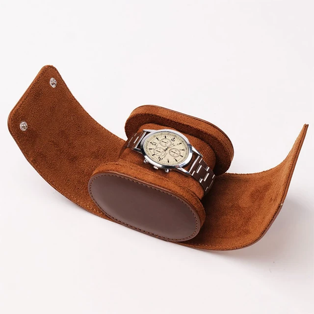 Alt view image 5 of 7 - Watch Roll Travel Leather Case - Brown Single Watch Gift Box with Pillow for Men, Storage Organizer & Solid Dividers for Home Storage,Anniversary Birthday
