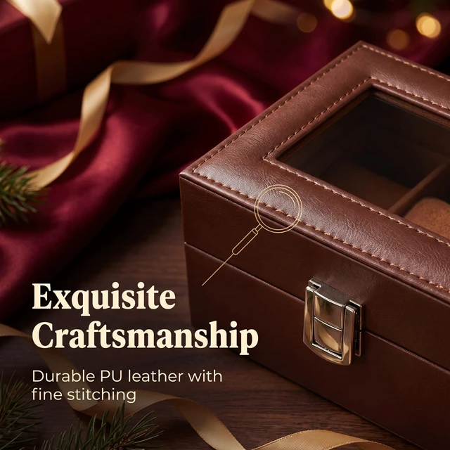 Alt view image 4 of 7 - Watch Box Case for Men, Wooden Display Glass Lid | Watch Storage Organizer for Collection | Ideal Gift for Dad Husband, Anniversary Birthday Present for Men Women