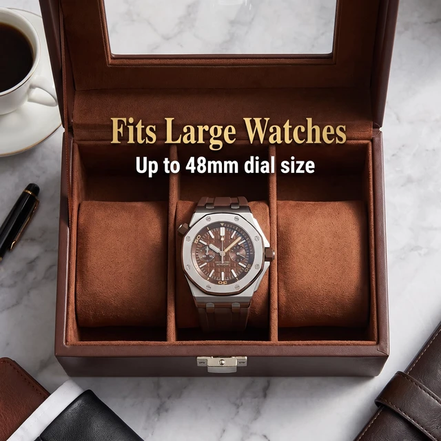 Alt view image 5 of 7 - Watch Box Case for Men, Wooden Display Glass Lid | Watch Storage Organizer for Collection | Ideal Gift for Dad Husband, Anniversary Birthday Present for Men Women
