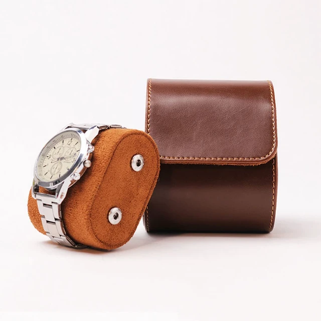Alt view image 4 of 7 - Watch Roll Travel Leather Case - Brown Single Watch Gift Box with Pillow for Men, Storage Organizer & Solid Dividers for Home Storage,Anniversary Birthday