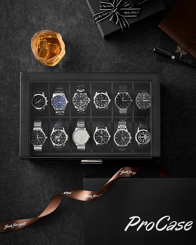 Alt view image 7 of 7 - Watch Box for Men, 12 Slots Watch Display Holder -Black | Clear Acrylic Top, Large Capacity PU Leather Case with Drawer Organizer, Jewelry Storage, Ideal Gift for Men Women