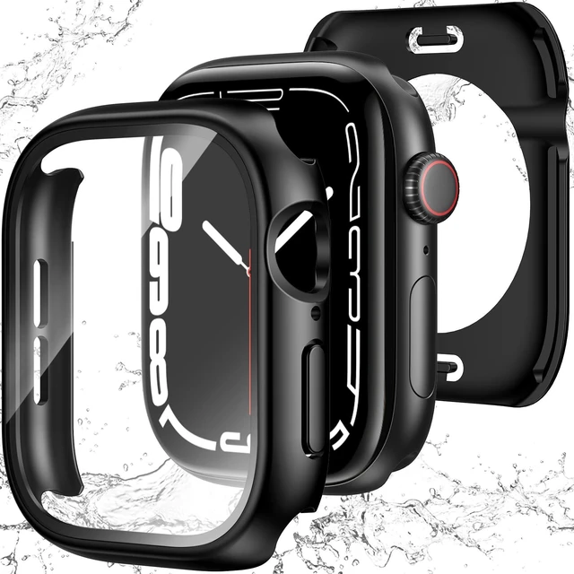 Main image of 3 in 1 Waterproof Case for 44mm Apple Watch SE 3/2/1 Series 6/5/4 | 44mm PC Bumper 360 Full Face Cover Built-in Tempered Glass Screen Protector, Sensitive Touch Scratch, Matte Black