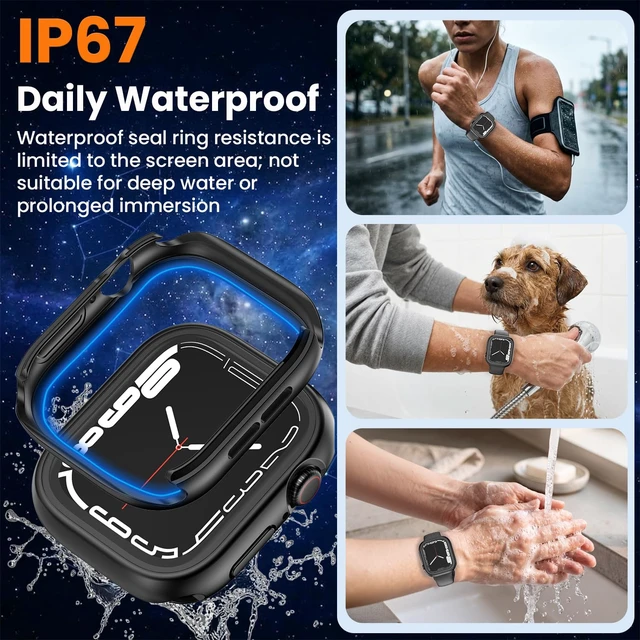 Alt view image 3 of 7 - 3 in 1 Waterproof Case for 44mm Apple Watch SE 3/2/1 Series 6/5/4 | 44mm PC Bumper 360 Full Face Cover Built-in Tempered Glass Screen Protector, Sensitive Touch Scratch, Matte Black