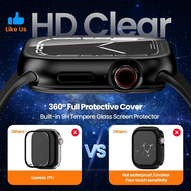 Alt view image 4 of 7 - 3 in 1 Waterproof Case for 44mm Apple Watch SE 3/2/1 Series 6/5/4 | 44mm PC Bumper 360 Full Face Cover Built-in Tempered Glass Screen Protector, Sensitive Touch Scratch, Matte Black