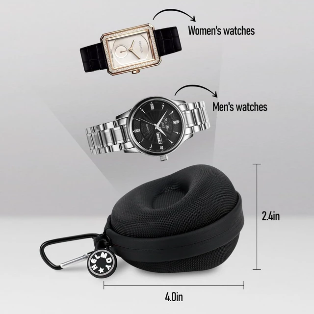 Alt view image 6 of 7 - Waterproof Single Watch Travel Case for Men, Fits Watches Up to 50mm | Nylon Portable Hard Shell Storage Box W/ Carabiner & Soft Sponge, Unisex, Ideal For Vacations, Gym, Outdoor Trips & Daily Use