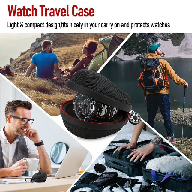 Alt view image 7 of 7 - Waterproof Single Watch Travel Case for Men, Fits Watches Up to 50mm | Nylon Portable Hard Shell Storage Box W/ Carabiner & Soft Sponge, Unisex, Ideal For Vacations, Gym, Outdoor Trips & Daily Use