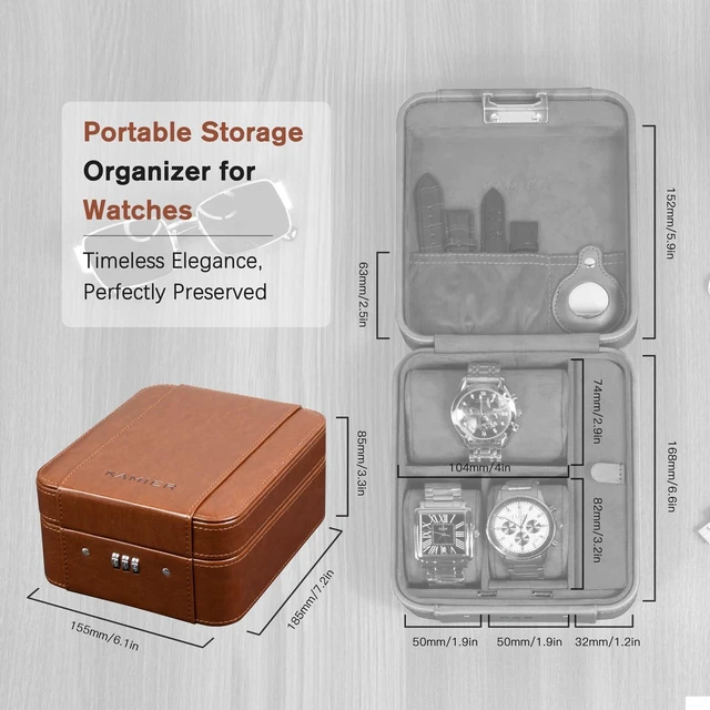 Alt view image 5 of 7 - Watch Travel Case with Combination Lock - 4 Watch Storage and Jewelry | Watch Travel Case for Ring and Watch Storage, PU Leather Travel Watch Case, Ideal for Gift (With Gift Box)
