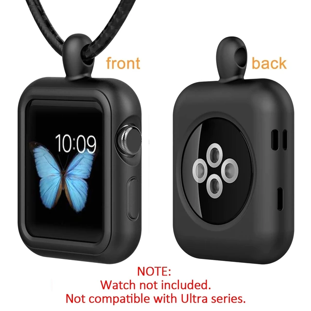 Alt view image 2 of 6 - Compatible with Apple Watch Necklace Pendant Silicone Case Cover | Replacement for iWatch Pendant Series 12 11 10 9 8 7 6 5 4 3 2 SE SE2 SE3, 42 44 45 46mm Black