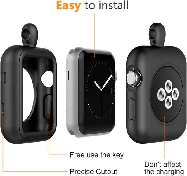 Alt view image 5 of 6 - Compatible with Apple Watch Necklace Pendant Silicone Case Cover | Replacement for iWatch Pendant Series 12 11 10 9 8 7 6 5 4 3 2 SE SE2 SE3, 42 44 45 46mm Black