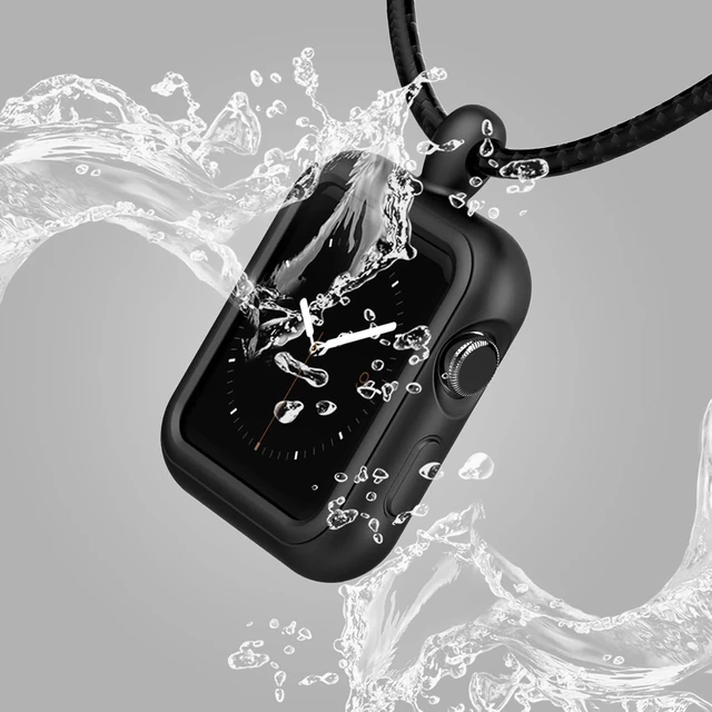 Alt view image 6 of 6 - Compatible with Apple Watch Necklace Pendant Silicone Case Cover | Replacement for iWatch Pendant Series 12 11 10 9 8 7 6 5 4 3 2 SE SE2 SE3, 42 44 45 46mm Black