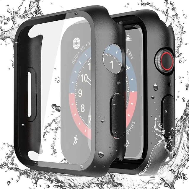 Main image of 2-Pack Waterproof Case for 44mm Apple Watch SE3/SE2/SE/Series 6/5/4 | Cover with 9H Tempered Glass Screen Protector for SE 3/SE 2/SE/Series6/5/4, Anti-Scratch, Matte Black