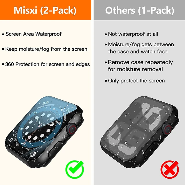 Alt view image 2 of 7 - 2-Pack Waterproof Case for 44mm Apple Watch SE3/SE2/SE/Series 6/5/4 | Cover with 9H Tempered Glass Screen Protector for SE 3/SE 2/SE/Series6/5/4, Anti-Scratch, Matte Black