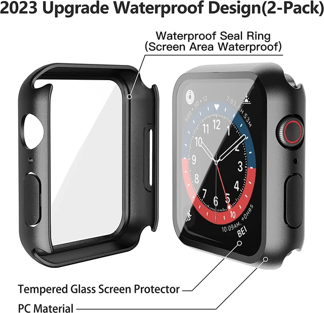 Alt view image 3 of 7 - 2-Pack Waterproof Case for 44mm Apple Watch SE3/SE2/SE/Series 6/5/4 | Cover with 9H Tempered Glass Screen Protector for SE 3/SE 2/SE/Series6/5/4, Anti-Scratch, Matte Black