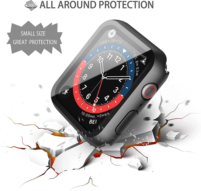 Alt view image 4 of 7 - 2-Pack Waterproof Case for 44mm Apple Watch SE3/SE2/SE/Series 6/5/4 | Cover with 9H Tempered Glass Screen Protector for SE 3/SE 2/SE/Series6/5/4, Anti-Scratch, Matte Black