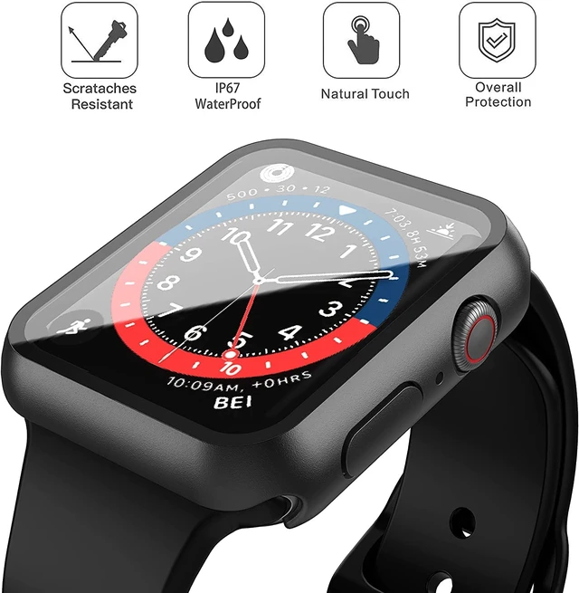 Alt view image 6 of 7 - 2-Pack Waterproof Case for 44mm Apple Watch SE3/SE2/SE/Series 6/5/4 | Cover with 9H Tempered Glass Screen Protector for SE 3/SE 2/SE/Series6/5/4, Anti-Scratch, Matte Black