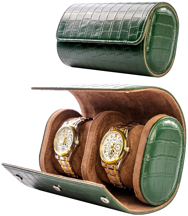 Main image of 2 Watch Travel Case-Classic Leather Watch Case With Superb Texture.(Portable Watch Roll Or Organizer For Storage And Display).Festival Gift For Men, All Handcrafted By Artisans.