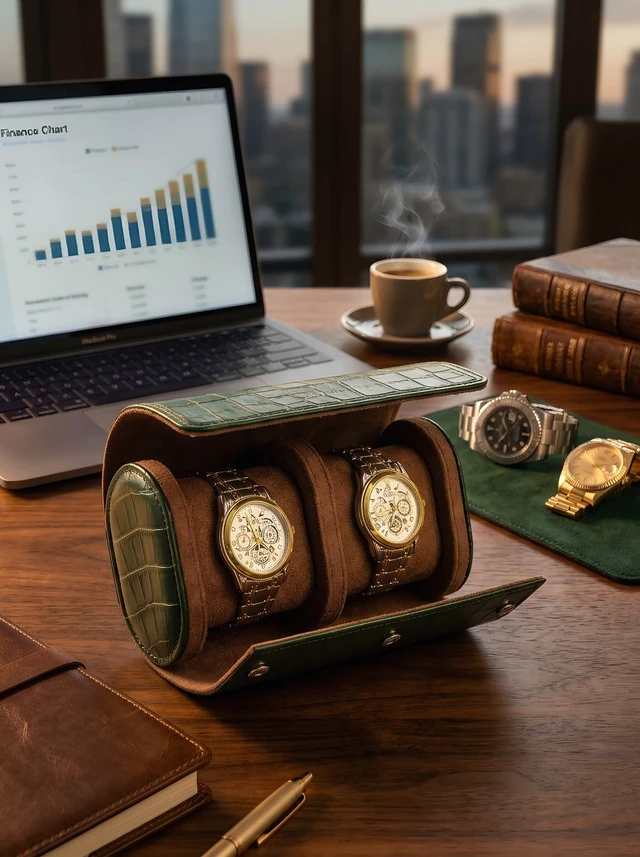 Alt view image 3 of 7 - 2 Watch Travel Case-Classic Leather Watch Case With Superb Texture.(Portable Watch Roll Or Organizer For Storage And Display).Festival Gift For Men, All Handcrafted By Artisans.