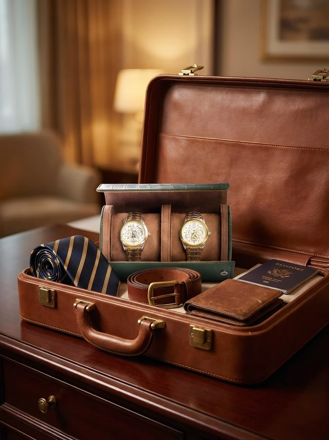 Alt view image 4 of 7 - 2 Watch Travel Case-Classic Leather Watch Case With Superb Texture.(Portable Watch Roll Or Organizer For Storage And Display).Festival Gift For Men, All Handcrafted By Artisans.