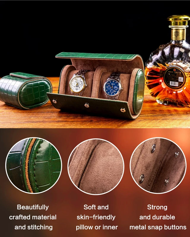 Alt view image 6 of 7 - 2 Watch Travel Case-Classic Leather Watch Case With Superb Texture.(Portable Watch Roll Or Organizer For Storage And Display).Festival Gift For Men, All Handcrafted By Artisans.
