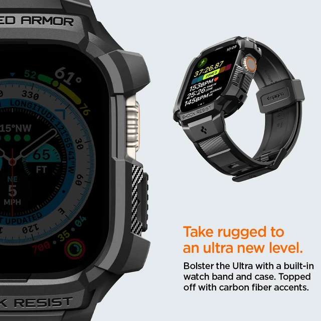 Alt view image 5 of 7 - Rugged Armor Pro for Apple Watch Ultra 4/3/2/1 49mm Band with Case | Durable Protective TPU Shock Proof Scratch Resistant Cover Strap, Black