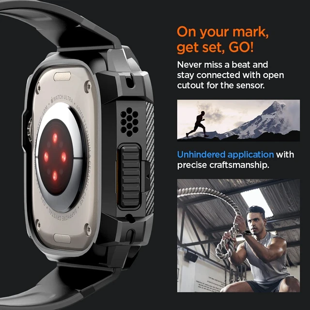 Alt view image 7 of 7 - Rugged Armor Pro for Apple Watch Ultra 4/3/2/1 49mm Band with Case | Durable Protective TPU Shock Proof Scratch Resistant Cover Strap, Black