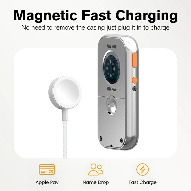 Alt view image 7 of 7 - RePod C1 Aluminum Case for Apple Watch S4/5/6/SE 44mm | Retro Music Player Design; Functional Mechanical Scroll Wheel; Premium CNC Metal Protective Cover; Silver Watch Accessory