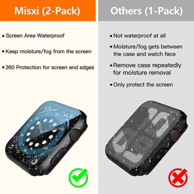 Alt view image 2 of 7 - 2-Pack Waterproof Case for 40mm Apple Watch SE3/SE2/SE/Series 6/5/4 | Cover with 9H Tempered Glass Screen Protector for SE 3/SE 2/SE/Series6/5/4, Anti-Scratch, Matte Black