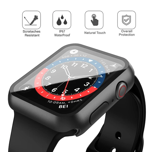 Alt view image 3 of 7 - 2-Pack Waterproof Case for 40mm Apple Watch SE3/SE2/SE/Series 6/5/4 | Cover with 9H Tempered Glass Screen Protector for SE 3/SE 2/SE/Series6/5/4, Anti-Scratch, Matte Black