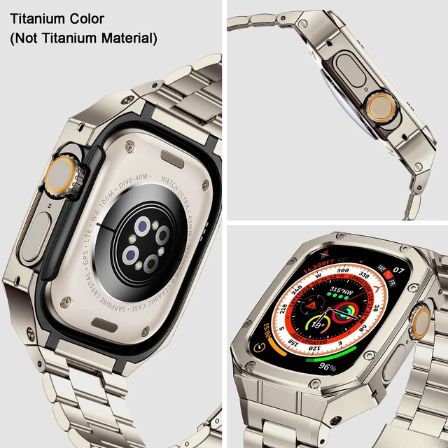 Alt view image 2 of 6 - Stainless Steel Watch Band with Case Compatible with Apple Watch Ultra 49mm | Rugged Metal Strap with Cover for iWatch, Ultra 4/3/2/1 49mm, Luxury Protective Bracelet for Men.Titanium Color