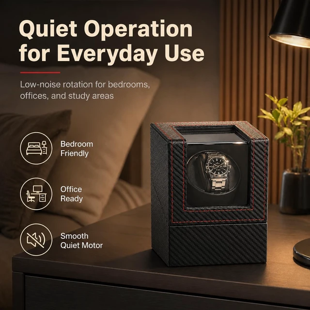 Alt view image 2 of 7 - Automatic Watch Winder for Automatic Watches, Single Watch Winder Box with Quiet Motor, Wooden Watch Winder Case with Display Window, Watch Rotator Storage Organizer for Men and Women