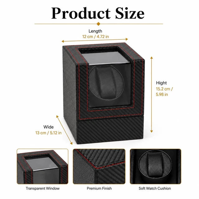 Alt view image 5 of 7 - Automatic Watch Winder for Automatic Watches, Single Watch Winder Box with Quiet Motor, Wooden Watch Winder Case with Display Window, Watch Rotator Storage Organizer for Men and Women