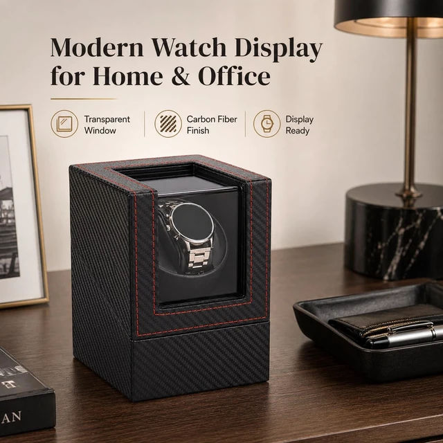 Alt view image 6 of 7 - Automatic Watch Winder for Automatic Watches, Single Watch Winder Box with Quiet Motor, Wooden Watch Winder Case with Display Window, Watch Rotator Storage Organizer for Men and Women