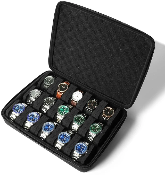 Alt view image 2 of 7 - 15 slots watch case, hard watch storage organizer case, watch travel case holder, with soft pillow