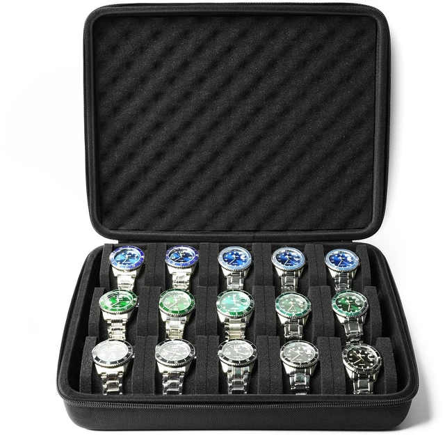 Main image of 15 slots watch case, hard watch storage organizer case, watch travel case holder, with soft pillow