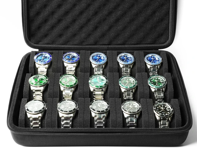 Alt view image 3 of 7 - 15 slots watch case, hard watch storage organizer case, watch travel case holder, with soft pillow