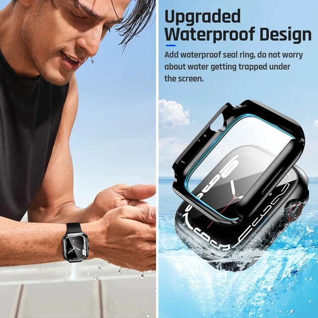 Alt view image 3 of 7 - IP67 Waterproof Case with Glass for Apple Watch 44mm Series 6/5/4/SE | Water-Resistant & Anti-Fog, Tempered Glass Screen Protector Hard PC Cover for iWatch Se 1/2/3 44 mm, Sensitive Touch