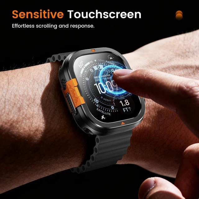 Alt view image 4 of 7 - Metal Case for Apple Watch Ultra 4/3/2/1 Screen Protector 49mm | 3 in 1 Full Protective Accessories, Stainless Steel Protective Bumper, Hard PC Back Cover and 9H Tempered Glass Film