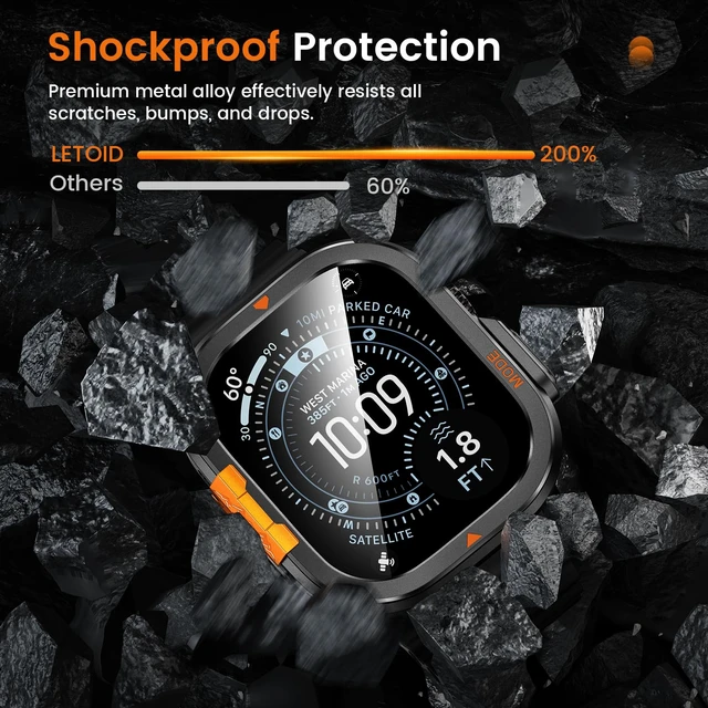 Alt view image 5 of 7 - Metal Case for Apple Watch Ultra 4/3/2/1 Screen Protector 49mm | 3 in 1 Full Protective Accessories, Stainless Steel Protective Bumper, Hard PC Back Cover and 9H Tempered Glass Film
