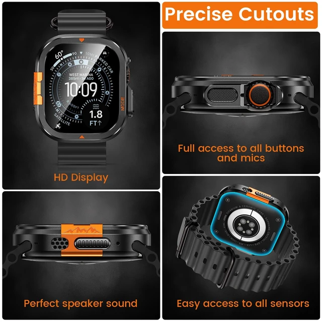 Alt view image 6 of 7 - Metal Case for Apple Watch Ultra 4/3/2/1 Screen Protector 49mm | 3 in 1 Full Protective Accessories, Stainless Steel Protective Bumper, Hard PC Back Cover and 9H Tempered Glass Film