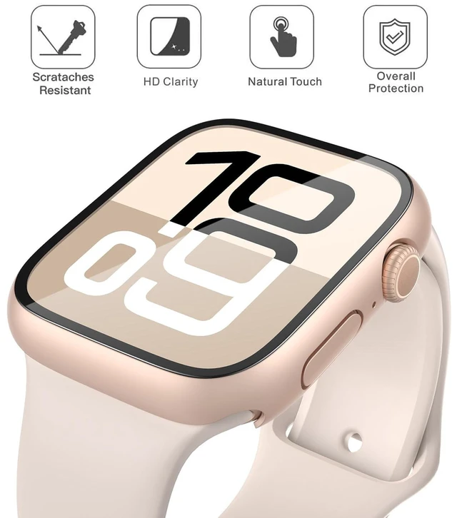 Alt view image 4 of 7 - Case with Screen Protector for 42mm Apple Watch Series 11/10 | 2-Pack Cover with Tempered Glass for 11/10, Scratch Resistant Sensitive Touch Protection, 1 Rose Gold + 1 Transparent