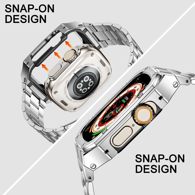 Alt view image 4 of 6 - Stainless Steel Watch Band with Case Compatible with Apple Watch Ultra 49mm | Rugged Metal Strap with Cover for iWatch, Ultra 4/3/2/1 49mm, Luxury Protective Bracelet for Men. Silver