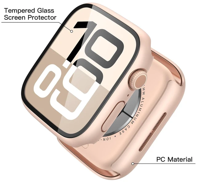 Alt view image 5 of 7 - Case with Screen Protector for 42mm Apple Watch Series 11/10 | 2-Pack Cover with Tempered Glass for 11/10, Scratch Resistant Sensitive Touch Protection, 1 Rose Gold + 1 Transparent